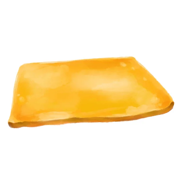 Żółty Złoty Ser Plasterek Nabiału Produkt Akwarela Malarstwo Sztuka — Zdjęcie stockowe