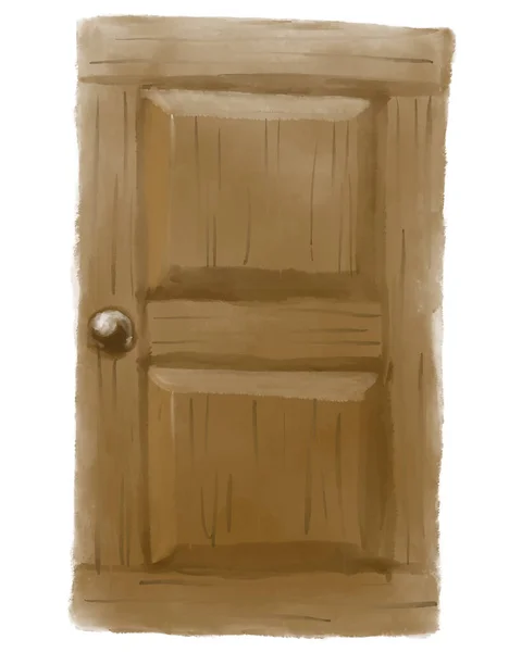 Wood Door House Entrance Wooden Decoration Watercolor Painting — 图库照片