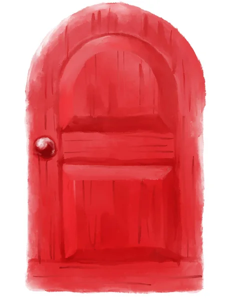 Wood Door House Entrance Wooden Decoration Watercolor Painting — 图库照片