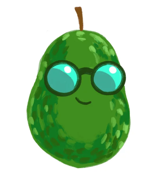 Avocado Sunglasses Cartoon Character Illustration Healthy Fruit Art — Stock Photo, Image