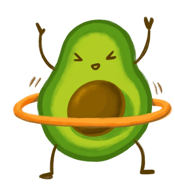 Avocado Hula Hoop Exercise Diet Cartoon Character Illustration Healthy Fruit — Stockfoto