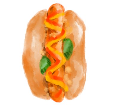 American style hot dog watercolor painiting illustration food art