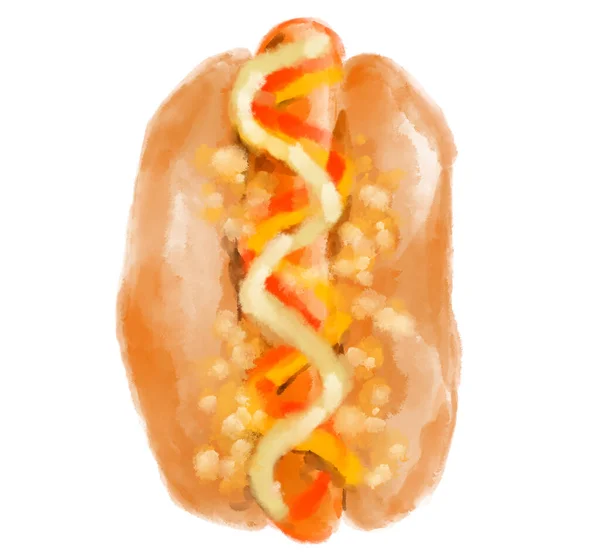 American Style Hot Dog Watercolor Painiting Illustration Food Art — ストック写真