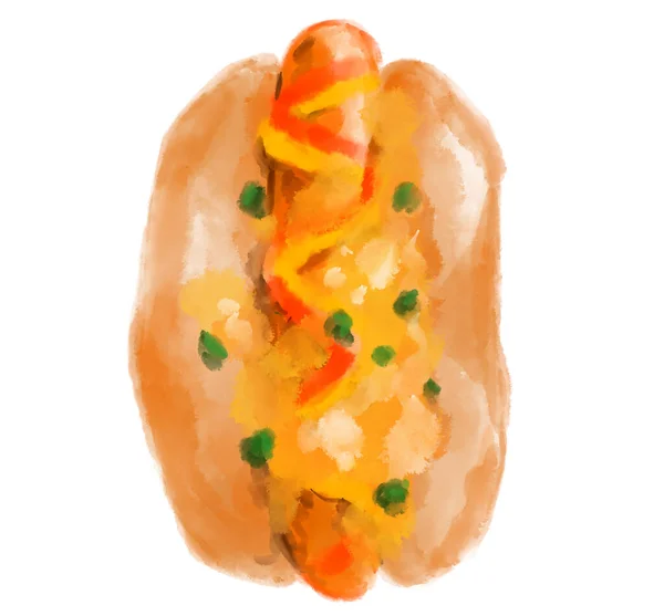 American Style Hot Dog Watercolor Painiting Illustration Food Art — Stockfoto
