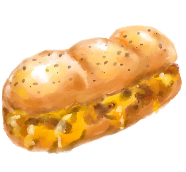 Fresh Sub Sandwich Watercolor Painting Illustration Bread Meat Vegetable Fast — 图库照片