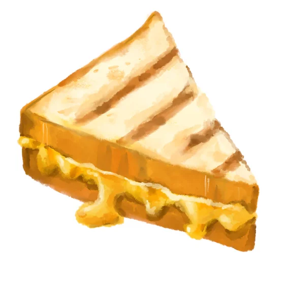 Grilled Cheese Sandwich Comfort Melty Cheddar Bread Watercolor Hand Painting — Zdjęcie stockowe