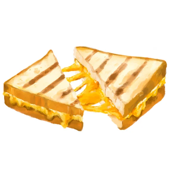 Grilled Cheese Sandwich Comfort Melty Cheddar Bread Watercolor Hand Painting — Stock Fotó