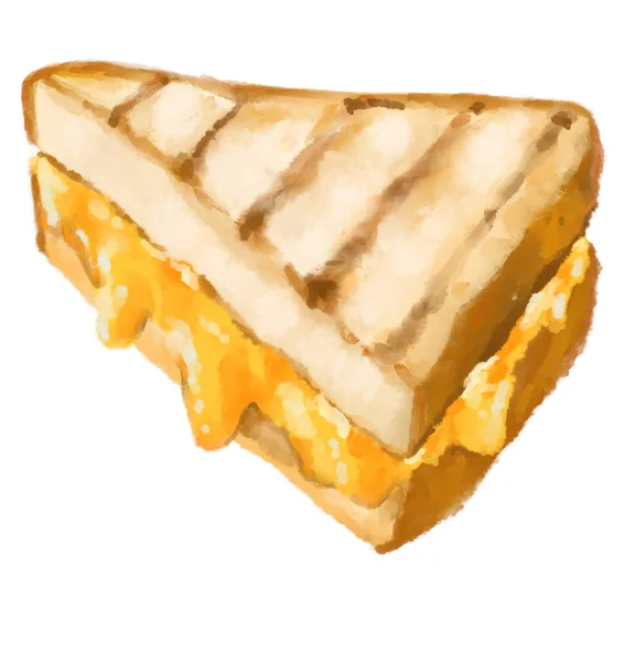 Grilled Cheese Sandwich Comfort Melty Cheddar Bread Watercolor Hand Painting — 图库照片