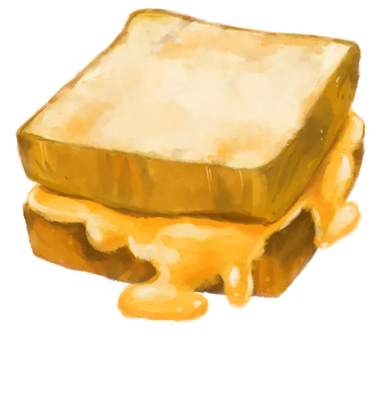 Grilled Cheese Sandwich Comfort Melty Cheddar Bread Watercolor Hand Painting — Zdjęcie stockowe