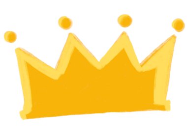 Golden shiny crown with jewel cartoon illustration hand drawing king quuen royal symbol art