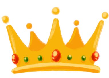 Golden shiny crown with jewel cartoon illustration hand drawing king quuen royal symbol art