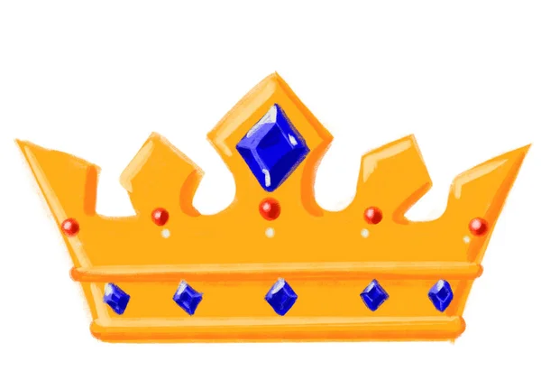 Golden Shiny Crown Jewel Cartoon Illustration Hand Drawing King Quuen — Fotografia de Stock