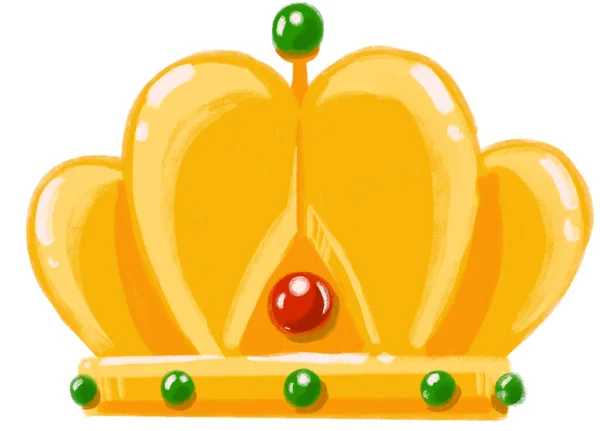 Golden Shiny Crown Jewel Cartoon Illustration Hand Drawing King Quuen — Stock Fotó