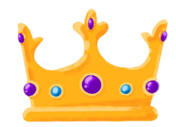 Golden Shiny Crown Jewel Cartoon Illustration Hand Drawing King Quuen — Stockfoto