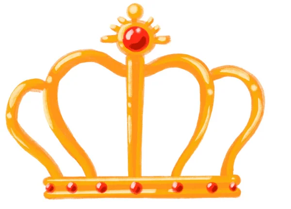 Golden Shiny Crown Jewel Cartoon Illustration Hand Drawing King Quuen — Stock fotografie