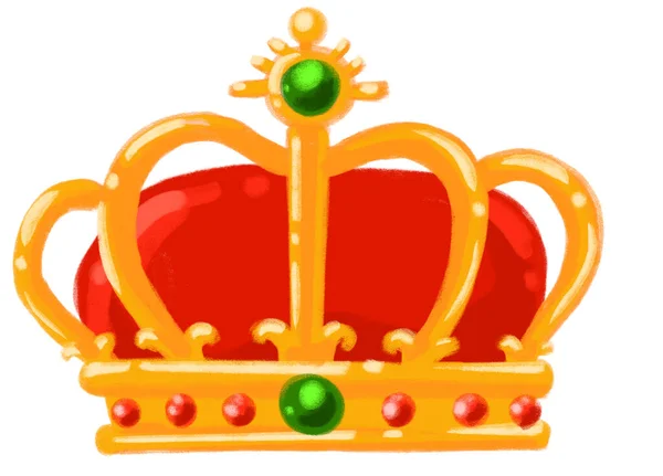 Golden Shiny Crown Jewel Cartoon Illustration Hand Drawing King Quuen — Zdjęcie stockowe