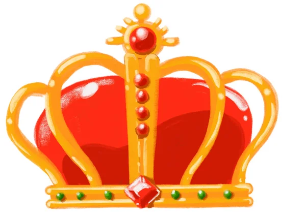 Golden Shiny Crown Jewel Cartoon Illustration Hand Drawing King Quuen — Foto de Stock