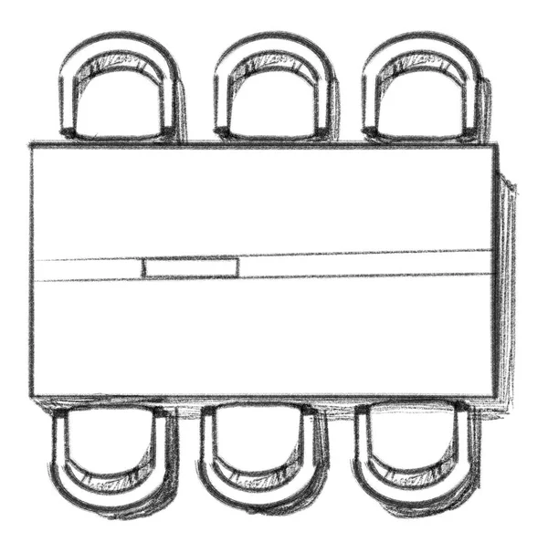 Meet Table Chair Office Furniture Plan Top View Hand Drawn — Fotografia de Stock