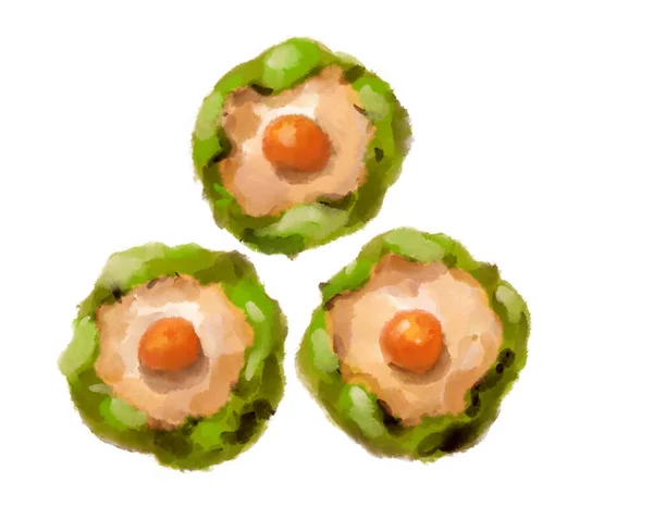 Shao Mai Dim Sum Jade Dumplings Chinese Food Breakfast Watercolor —  Fotos de Stock