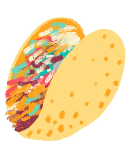 Tortilla Taco Mexican Food Cartoon Doodle Pastel Style Illustration Art — 图库照片