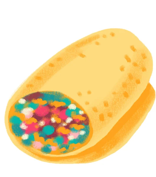 Burrito Mexican Food Cartoon Doodle Pastel Style Illustration Art — Stockfoto