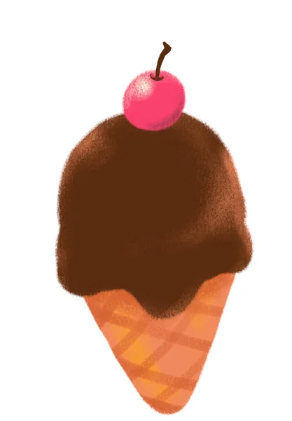 Χαριτωμένο Παγωτό Χωνάκι Καρτούν Καλοκαίρι Κρύο Χαρούμενη Γλυκιά Απόλαυση Doodle — Φωτογραφία Αρχείου