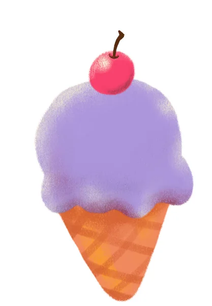 Милый Мультяшный Конус Мороженое Летом Холодное Сладкое Удовольствие Рисование Каракули — стоковое фото