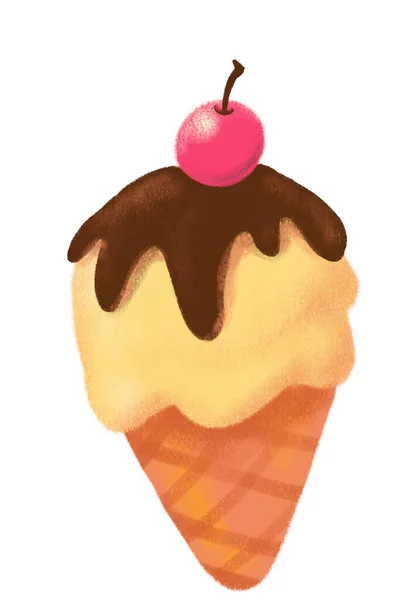 Cute Cartoon Cone Ice Cream Summer Cold Happy Sweet Treat — Stock Fotó