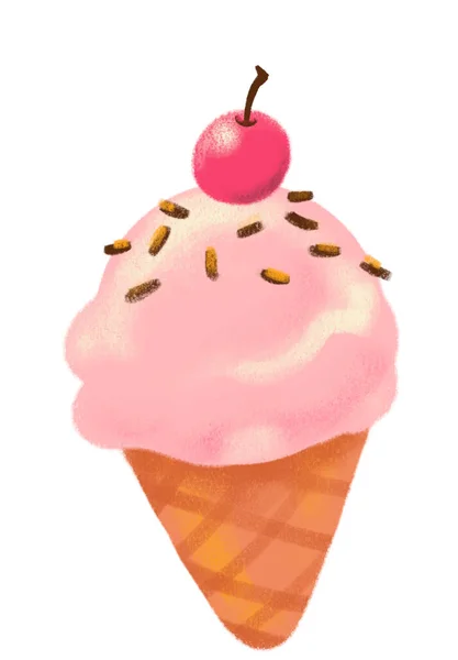 Χαριτωμένο Παγωτό Χωνάκι Καρτούν Καλοκαίρι Κρύο Χαρούμενη Γλυκιά Απόλαυση Doodle — Φωτογραφία Αρχείου