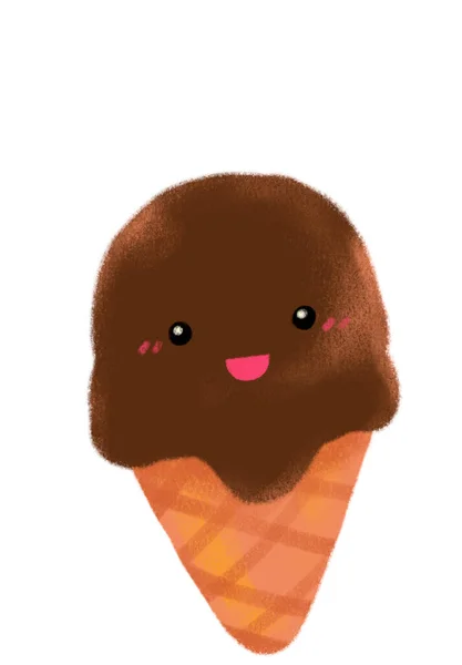 Cute Cartoon Cone Ice Cream Summer Cold Happy Sweet Treat — ストック写真