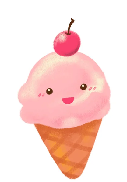Cute Cartoon Cone Ice Cream Summer Cold Happy Sweet Treat — ストック写真