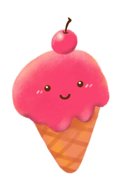 Cute Cartoon Cone Ice Cream Summer Cold Happy Sweet Treat —  Fotos de Stock