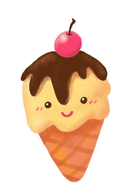 Cute Cartoon Cone Ice Cream Summer Cold Happy Sweet Treat — Photo