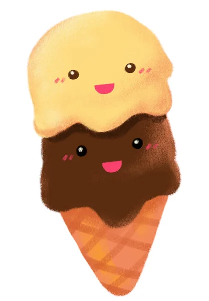 Cute Cartoon Cone Ice Cream Summer Cold Happy Sweet Treat — Stockfoto