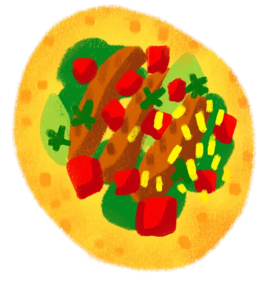 Corn Tortilla Beef Steak Taco Mexican Food Doodle Chalk Illustration — ストック写真