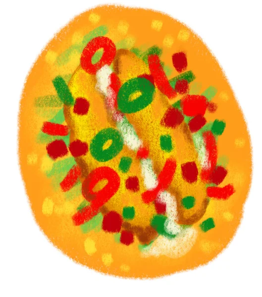 Corn Tortilla Fried Fish Taco Mexican Food Doodle Chalk Illustration — Stockfoto