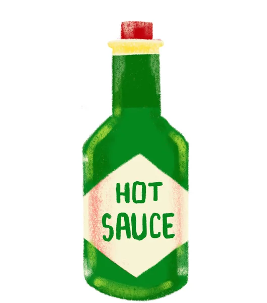 Mexican Food Hot Sauce Seasoning Bottle Tobasco Hand Drawn Doodle — Zdjęcie stockowe