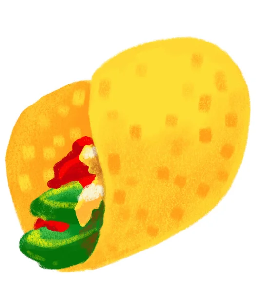 Hard Shell Taco Corn Tortilla Mexican Food Illustration Chalk Doodle — 图库照片