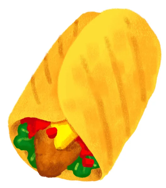 Burrito Mexican Food Wrap Roll Chalk Hand Drawn Doodle Illustration — 스톡 사진