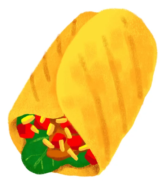 Burrito Mexican Food Wrap Roll Chalk Hand Drawn Doodle Illustration — Fotografia de Stock