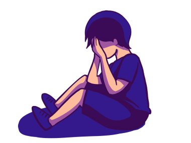 Sad depress crying unhappy child kid character cartoon illustration art
