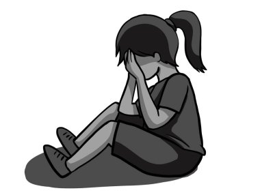 Sad depress crying unhappy child kid character cartoon illustration art