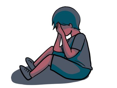 Sad depress crying unhappy child kid character cartoon illustration art