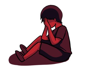 Sad depress crying unhappy child kid character cartoon illustration art