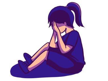 Sad depress crying unhappy child kid character cartoon illustration art