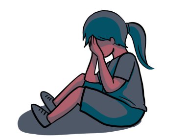 Sad depress crying unhappy child kid character cartoon illustration art
