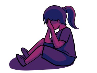 Sad depress crying unhappy child kid character cartoon illustration art