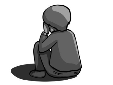 Sad depress crying unhappy child kid character cartoon illustration art