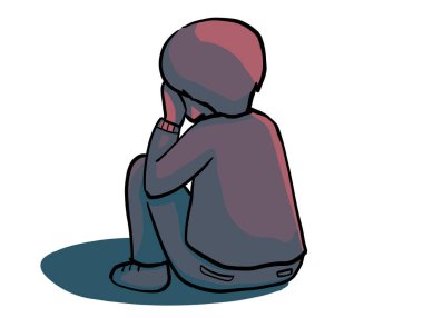 Sad depress crying unhappy child kid character cartoon illustration art