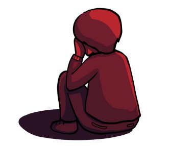 Sad depress crying unhappy child kid character cartoon illustration art